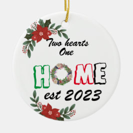 Zwei Herzen eine Zuhause, erste Weihnachts neue Zu Keramik Ornament