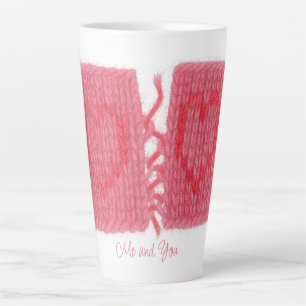 ZWEI HERZEN GESTRICKT Hohe Latte-Tasse + Text Milchtasse
