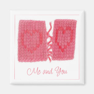 ZWEI HERZEN GESTRICKT Quadratischer Magnet + Text