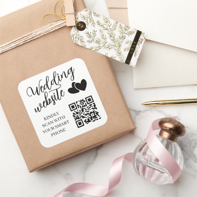 Zwei-Herzen-Hochzeitswebsite-QR-Code Quadratischer Aufkleber (Schenken)