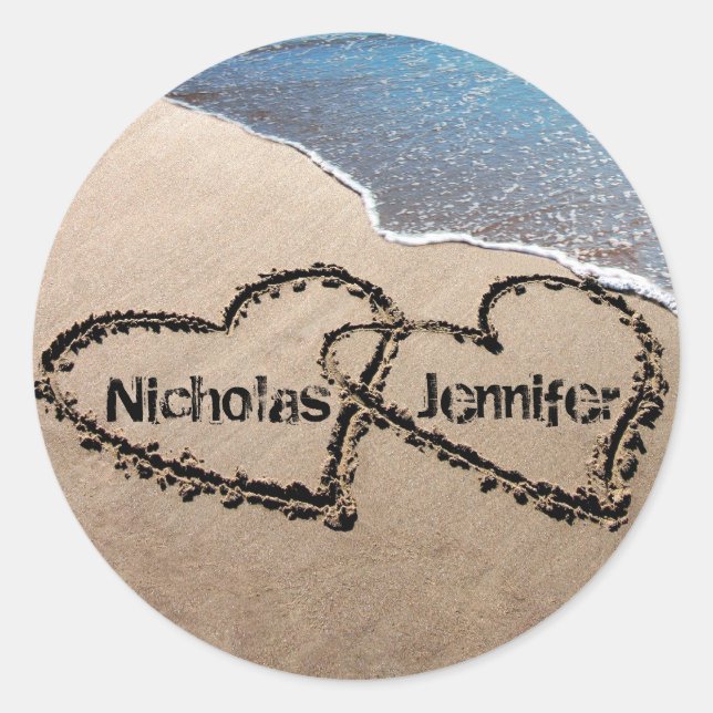 Zwei Herzen im Sand Beach Siegel Aufkleber (Vorderseite)