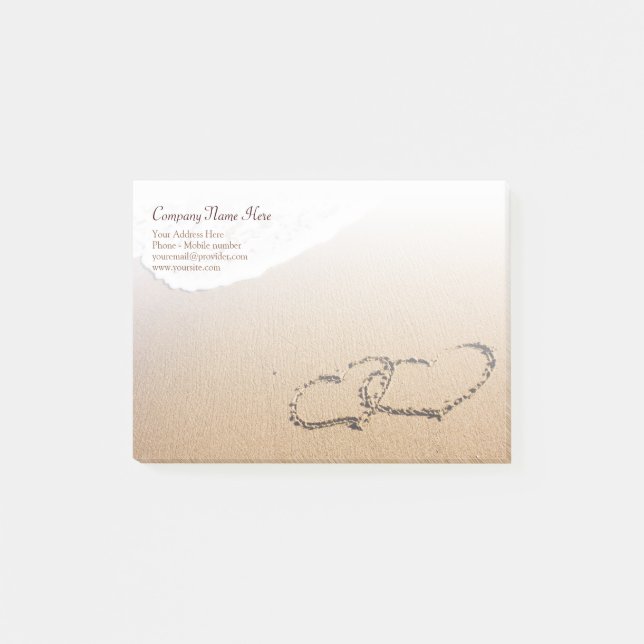 Zwei Herzen im Sand Post-it Klebezettel (Vorderseite)