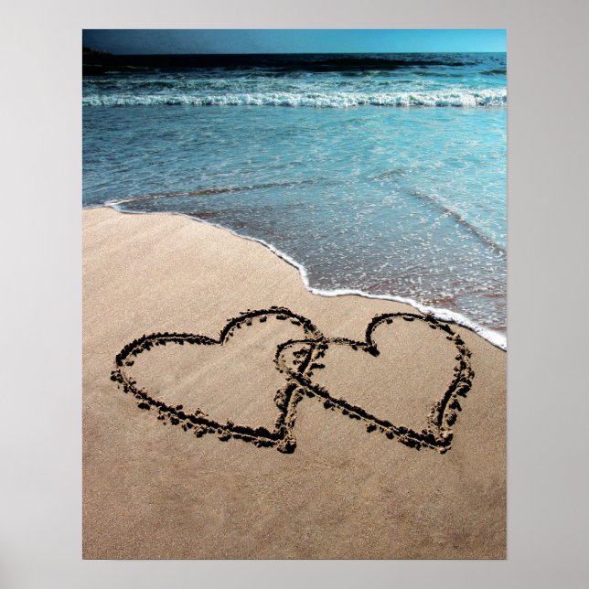 Zwei Herzen in der Sand großen Foto Poster drucken (Vorne)