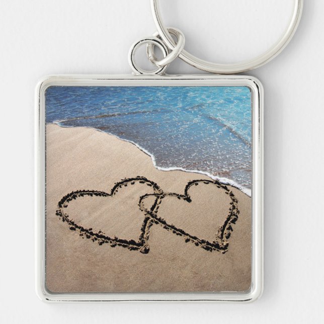 Zwei Herzen in der Sand-Liebe-Schlüsselkette Schlüsselanhänger (Vorne)