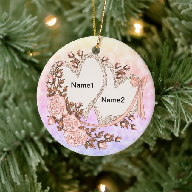 Zwei Herzen Keramik Ornament (Baum)