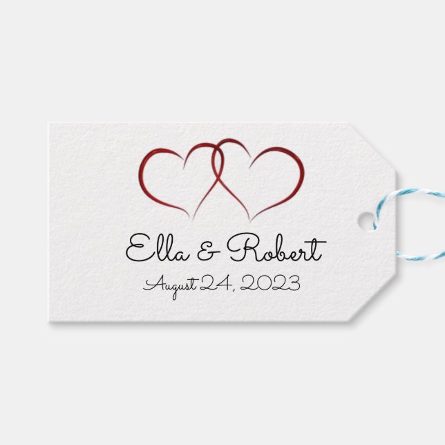 Zwei Herzen mit Monogramm Geschenktag Geschenkanhänger (Vorderseite (Horizontal))