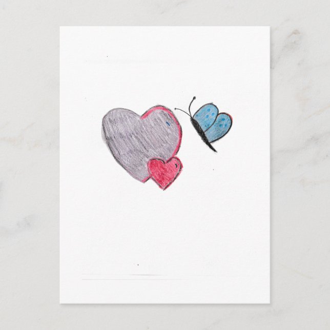 Zwei Herzen mit Schmetterling Postkarte (Vorderseite)