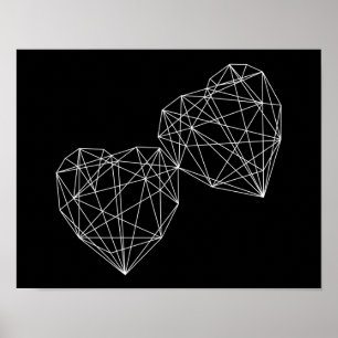 Zwei Herzen schwärzen geometrisches minimales Poster