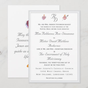 Zwei-Herzen-Silber Katholische Hochzeitseinladung Einladung