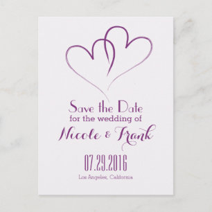Zwei Herzen verflochten Save the Date - Lila Ankündigungspostkarte