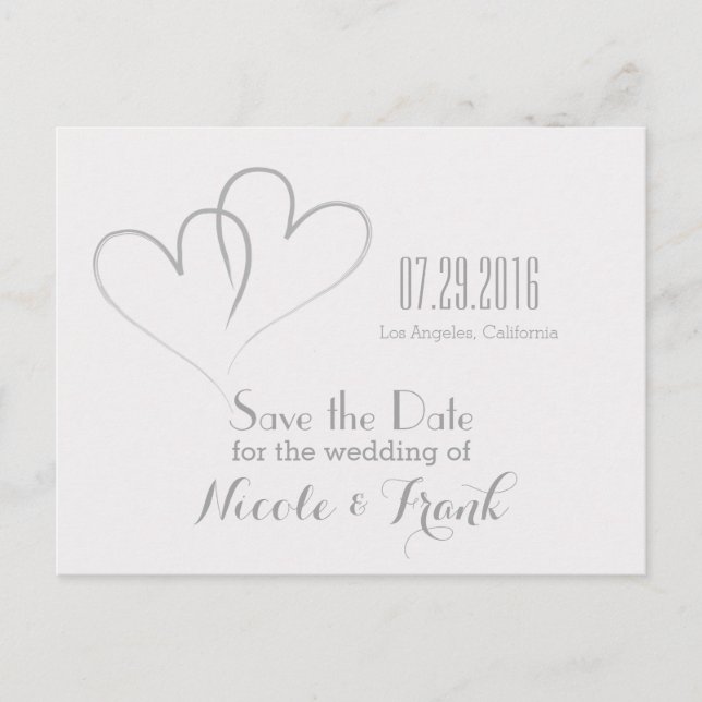 Zwei Herzen verflochten Save the Date - Silber Ankündigungspostkarte (Vorderseite)