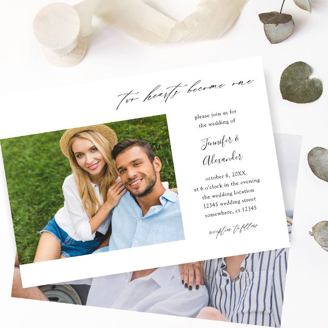 Zwei Herzen Zwei Foto Kalligraphie Hochzeit Einladung (Von Creator hochgeladen)