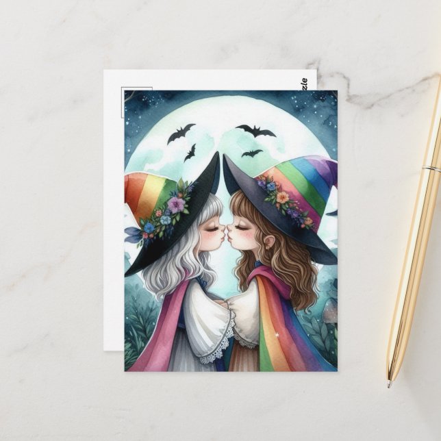 Zwei Hexen Kiss Pride Serie Postkarte (Vorderseite/Rückseite Beispiel)