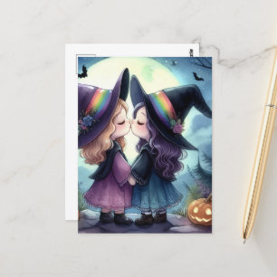 Zwei Hexen Kiss Pride Serie WasserfarbenHalloween Postkarte