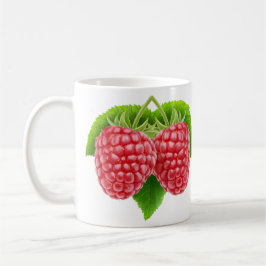 Zwei Himbeeren auf Blättern Kaffeetasse