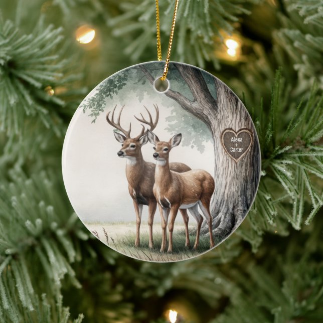 Zwei Hirsche für 1. Verheiratete Weihnachten Keramik Ornament (Baum)