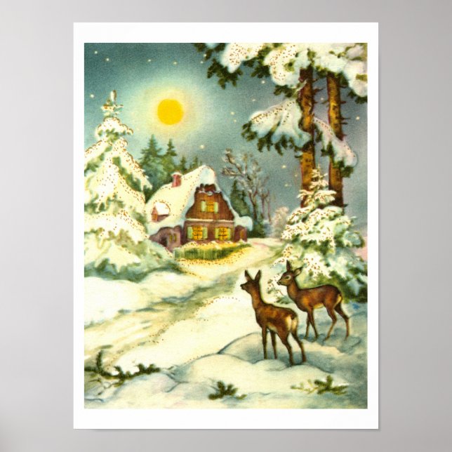 Zwei Hirsche im Schnee Poster (Vorne)