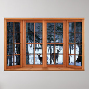 Zwei Hirsche im Schneefenster Illusion Poster