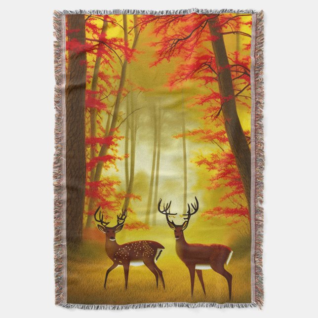 Zwei Hirsche in einem Herbstwald / Wald Decke (Vorderseite Vertikal)