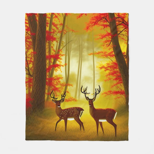 Zwei Hirsche in einem Herbstwald / Wald Fleecedecke (Vorderseite)
