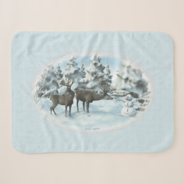 Zwei Hirsche und ein Snowman Sherpa Blanket Sherpadecke