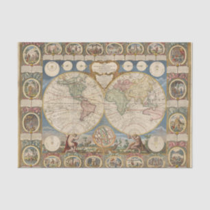 Zwei historische Landkarten Globes mit Vignettes Seidenpapier