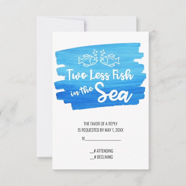 Zwei Hochzeiten im Wasser: weniger Fisch RSVP Karte (Vorderseite)