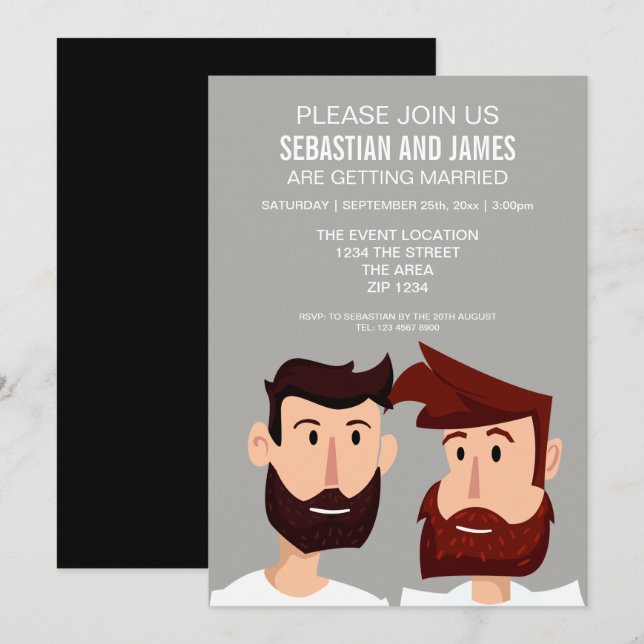 Zwei Hochzeitsräume mit Cartoon-Beards Einladung (Vorne/Hinten)