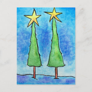 Zwei hohe Weihnachtsbäume Feiertagspostkarte