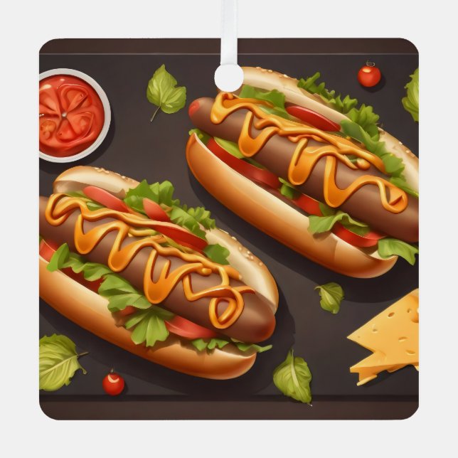 Zwei Hotdog Ornament Aus Metall (Vorderseite)