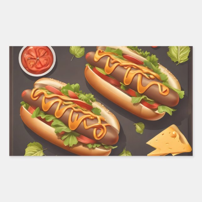 Zwei Hotdog Rechteckiger Aufkleber (Vorderseite)