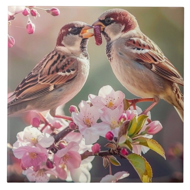 Zwei Hübsche Vögel Fliese (Vorderseite)