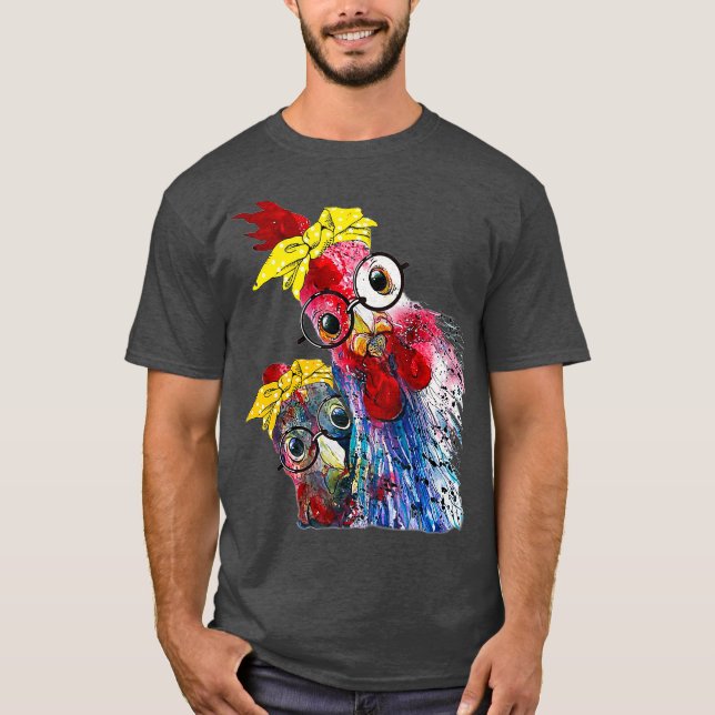 zwei Hühnchen mit Bandanavorband und Brille T-Shirt (Vorderseite)