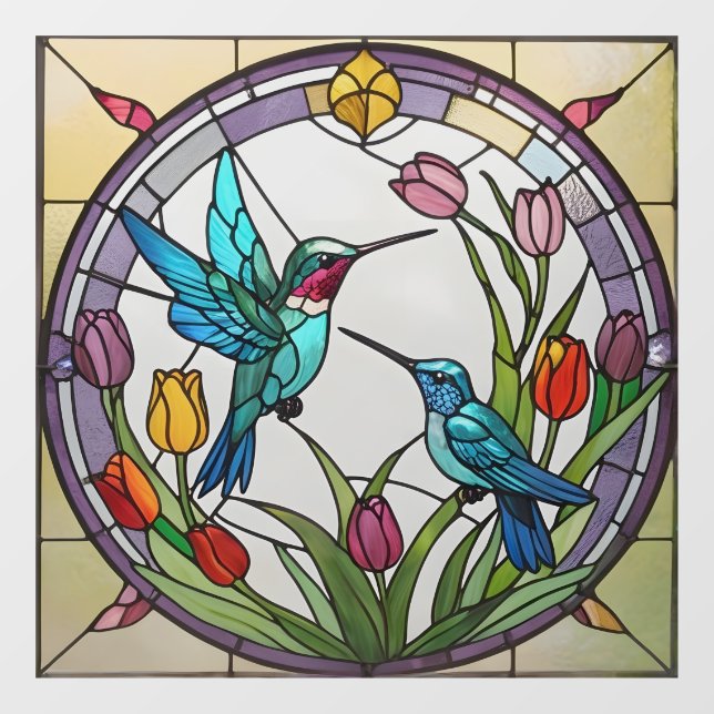 Zwei Hummingbirds & Tulip Blume Imitate aus festem Fensteraufkleber (Blatt)