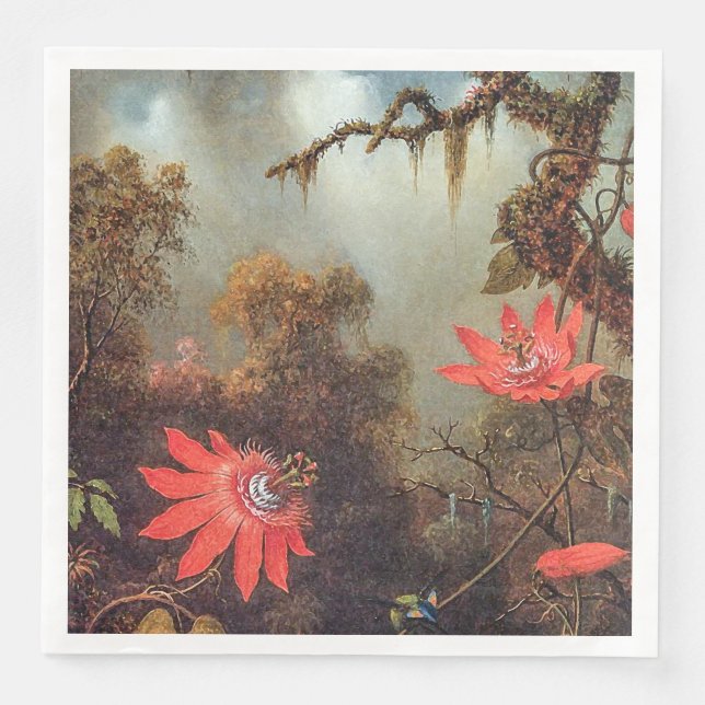 Zwei Hummingvögel auf den Reben der Passion-Blume Serviette (Vorderseite)