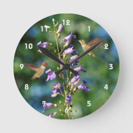 Zwei Hummingvögel fliegen mit Blume, Wall Clock Runde Wanduhr