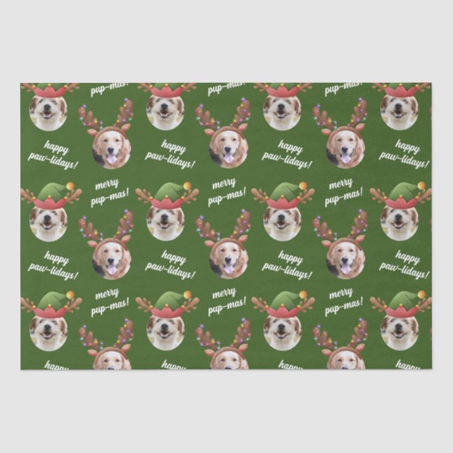 Zwei Hunde Foto Reindeer Frohe Weihnachten Grün Seidenpapier (Vorderseite)
