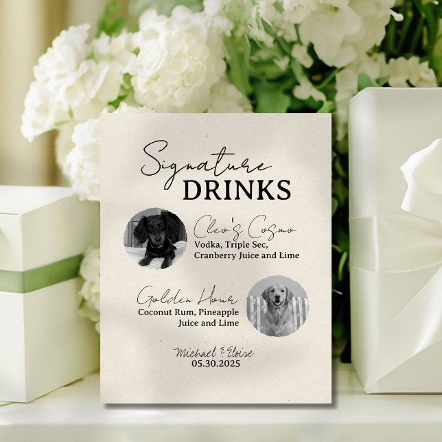 Zwei Hunde Hochzeitsignatur Drinks Bar signieren Sockelschild (This Two Dog Wedding Signature Drinks Bar Sign is perfect for any wedding reception!)