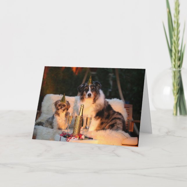 Zwei Hunde Neujahrskarte Feiertagskarte (Vorderseite)