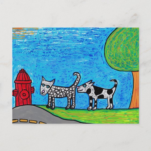 Zwei Hunde niffen Hintern Postkarte (Vorderseite)