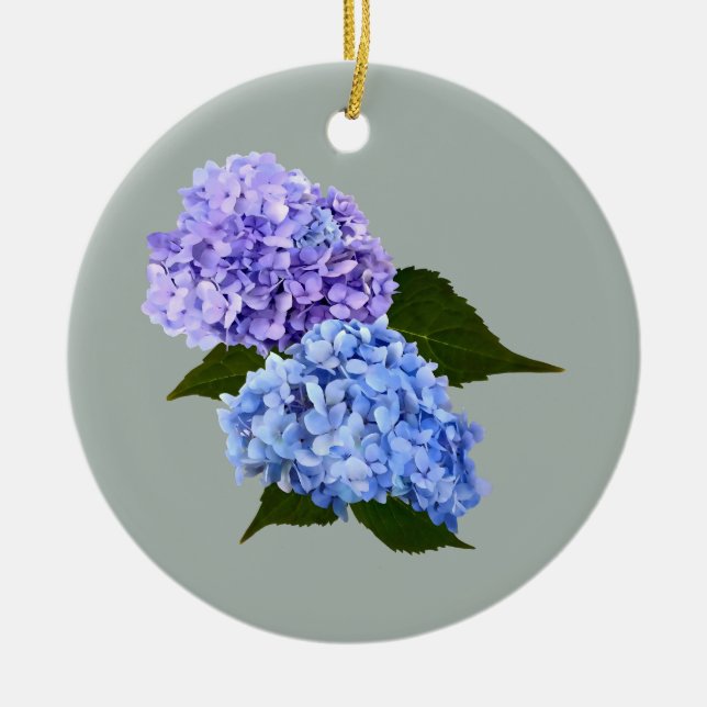 Zwei Hydrangea Lavender und Blau Keramik Ornament (Vorne)