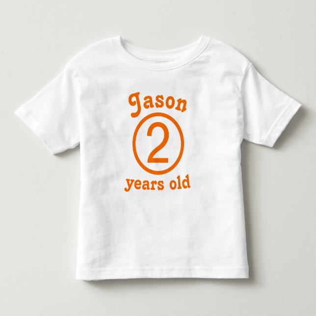 Zwei Jahre alt Personalisiertes Orange Kleinkind T-shirt (Vorderseite)