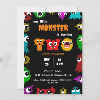 Zwei Jahre altes kleines Monster zum Geburtstag Ei Einladung