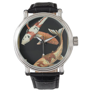 Zwei Japaner Koi Goldfisch auf schwarzem Armbanduhr