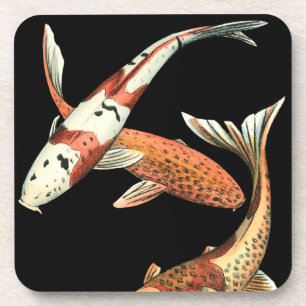 Zwei Japaner Koi Goldfisch auf schwarzem Getränkeuntersetzer