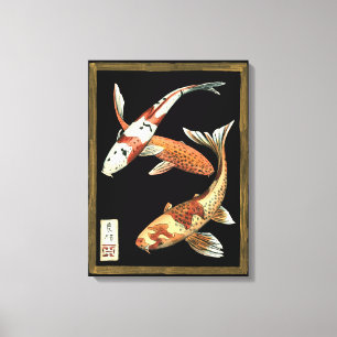 Zwei Japaner Koi Goldfisch auf schwarzem Leinwanddruck