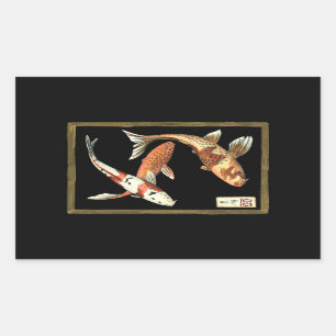 Zwei japanische Koi Goldfish auf schwarzem Hinterg Rechteckiger Aufkleber