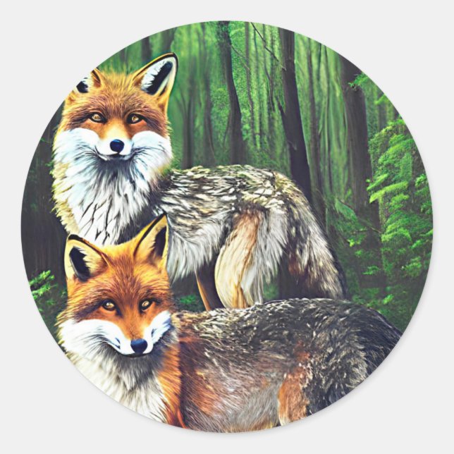 zwei junge Füchse Tierart Runder Aufkleber (Vorderseite)
