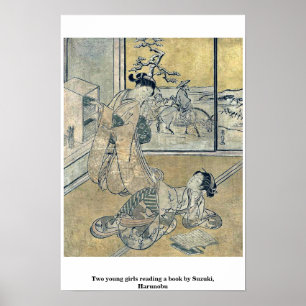 Zwei junge Mädchen, die ein Buch durch Suzuki, Poster