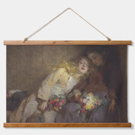 Zwei junge Mädchen kehren Zuhause zurück Wandteppich Mit Holzrahmen